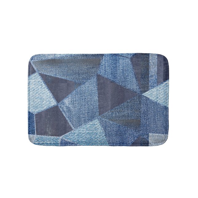 Denim Urban: Distressed Striped Patchwork. Badematte (Vorderseite)