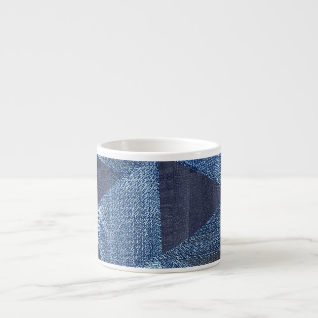 Denim Urban: Distressed Striped Patchwork. Espressotasse (Vorderseite)