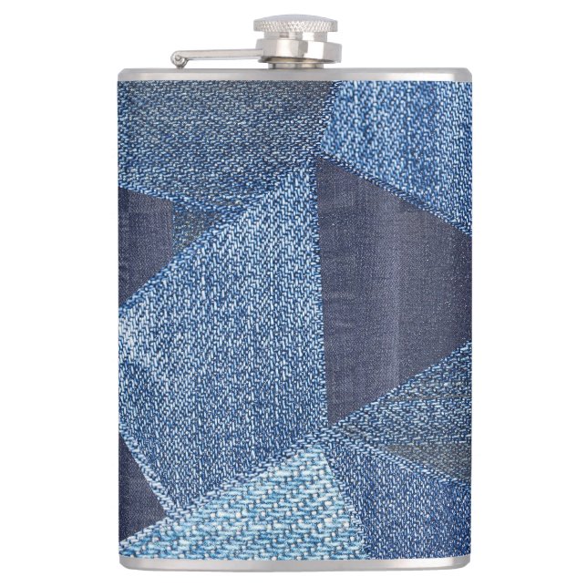 Denim Urban: Distressed Striped Patchwork. Flachmann (Vorderseite)