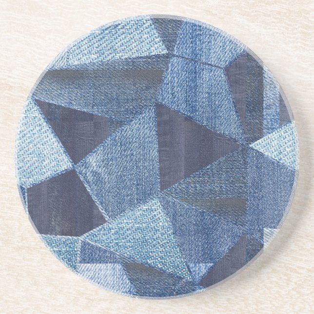 Denim Urban: Distressed Striped Patchwork. Getränkeuntersetzer (Vorne)