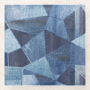 Denim Urban: Distressed Striped Patchwork. Glasuntersetzer