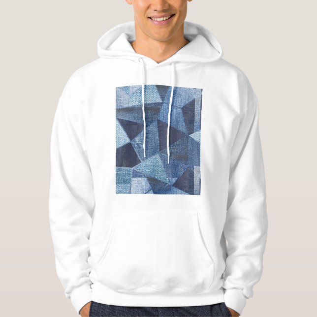 Denim Urban: Distressed Striped Patchwork. Hoodie (Vorderseite)