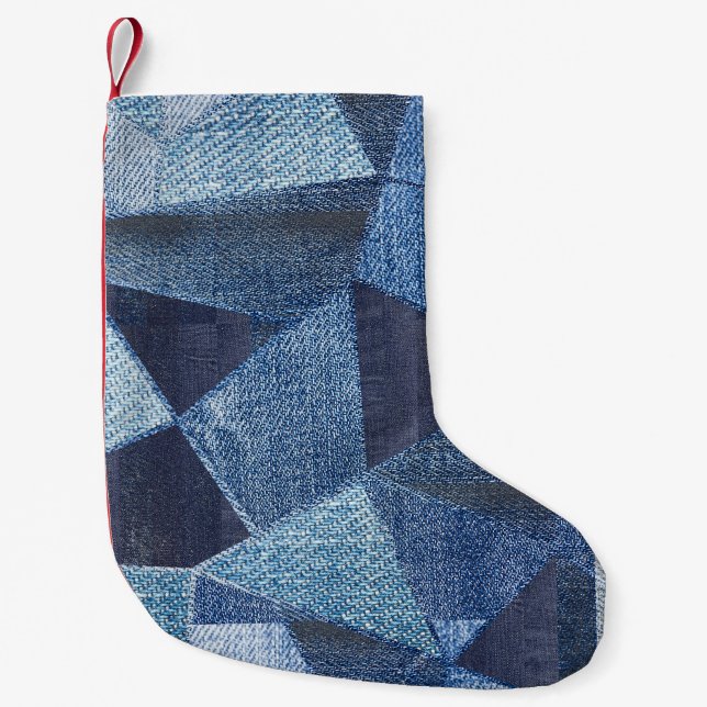 Denim Urban: Distressed Striped Patchwork. Kleiner Weihnachtsstrumpf (Vorderseite)
