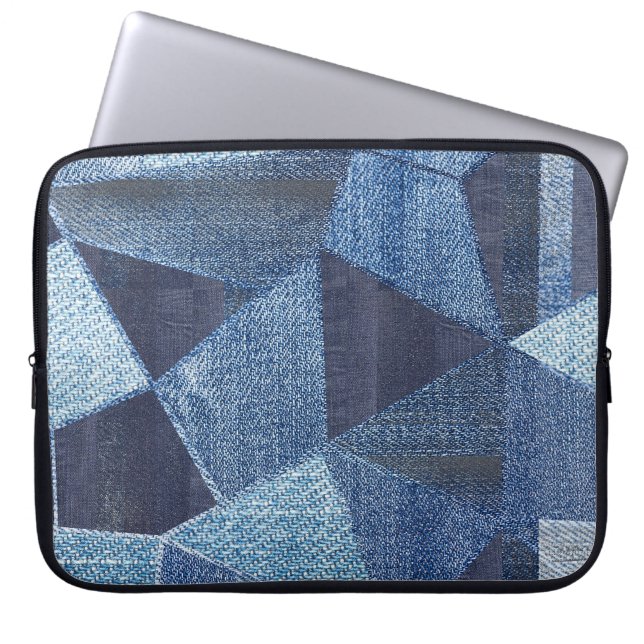 Denim Urban: Distressed Striped Patchwork. Laptopschutzhülle (Vorderseite)