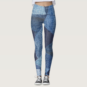 Denim Urban: Distressed Striped Patchwork. Leggings