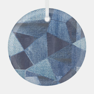 Denim Urban: Distressed Striped Patchwork. Ornament Aus Glas