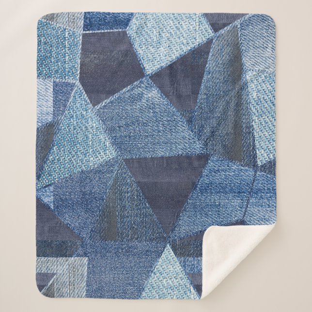 Denim Urban: Distressed Striped Patchwork. Sherpadecke (Vorderseite)