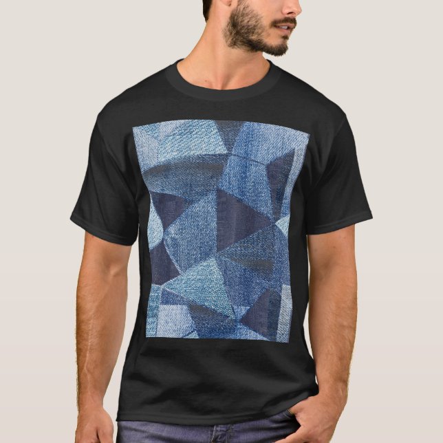 Denim Urban: Distressed Striped Patchwork. T-Shirt (Vorderseite)