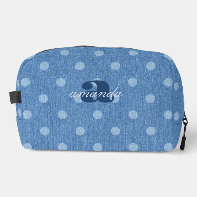 Denim Washed Polka Dot Waschbeutel (Vorderseite)