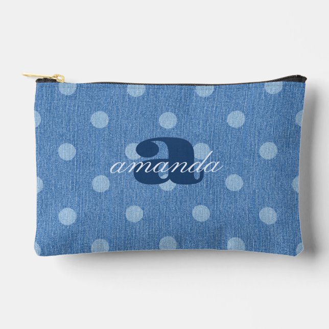 Denim Washed Polka Dot Zubehörtasche (Vorderseite)