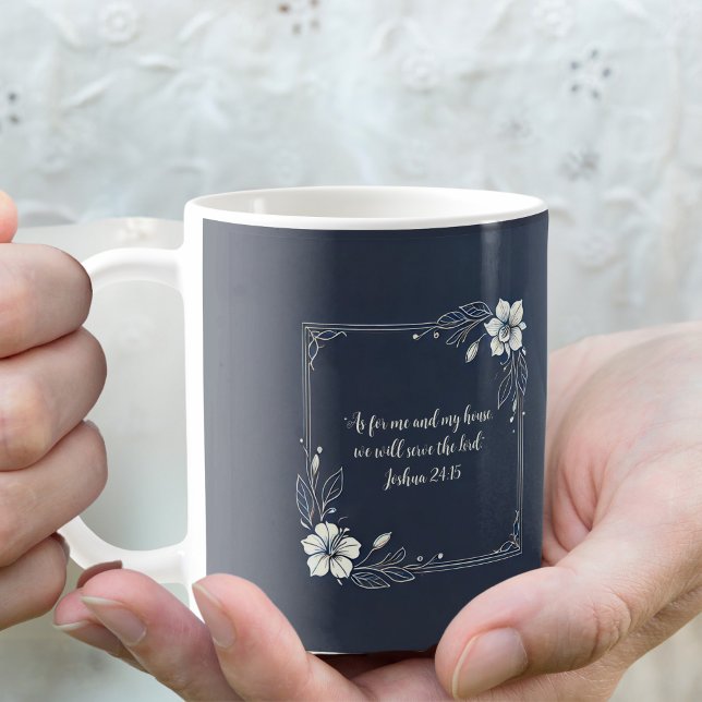 Denim White Floral Customizable Bible Verse Kaffeetasse (Von Creator hochgeladen)