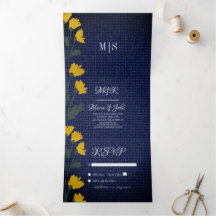 Denim & Wild Blume Hochzeit von Tri-Fold-Einladung