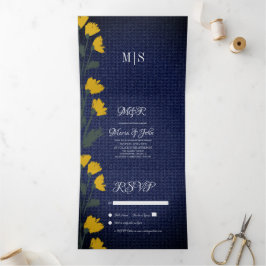 Denim & Wild Blume Hochzeit von Tri-Fold-Einladung Dreifach Gefaltete Einladung