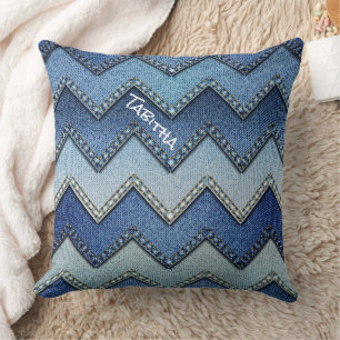 Denim Zickzack Throw Pillow Kissen