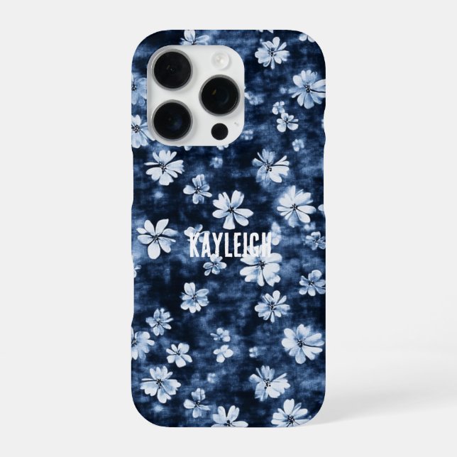 Denimblaue Blumen iPhone Hülle (Rückseite)