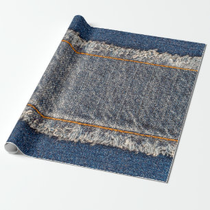 Denimblaue Jeansstoff Rahmen. Gebleichter Denimsto Geschenkpapier
