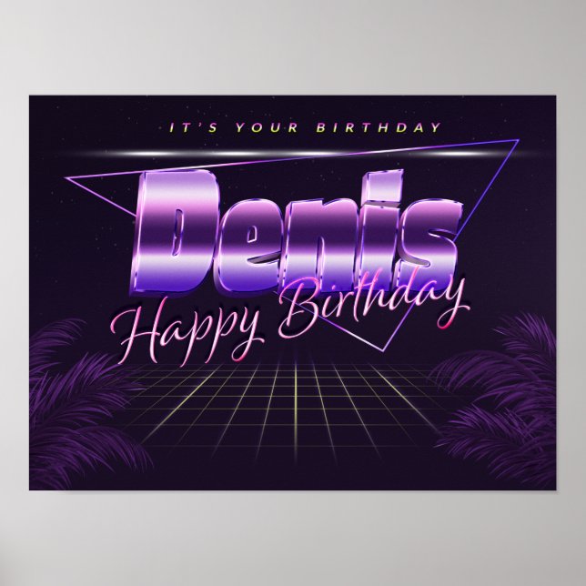 Denis Name Vorname lila retro Poster Geburtstag (Vorne)