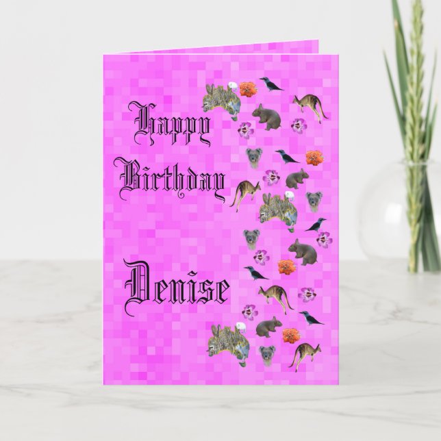Denise, Happy Birthday, Australian Theme Card Karte (Vorderseite)