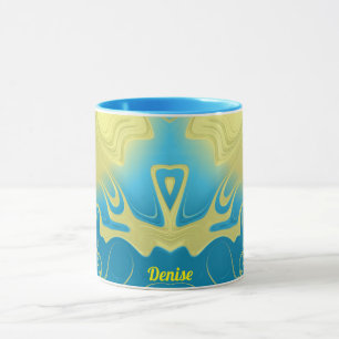 DENISE ~ Zany 3D Fraktal ~ Yellow Blue 3D Tasse