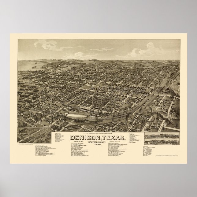 Denison, TX Panorama Karte - 1886 Poster (Vorne)