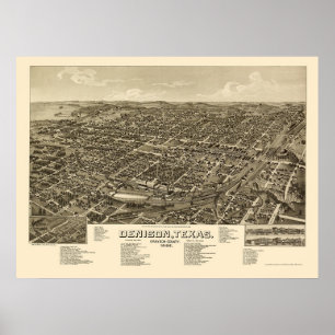 Denison, TX panoramische Karte - 1886 Poster