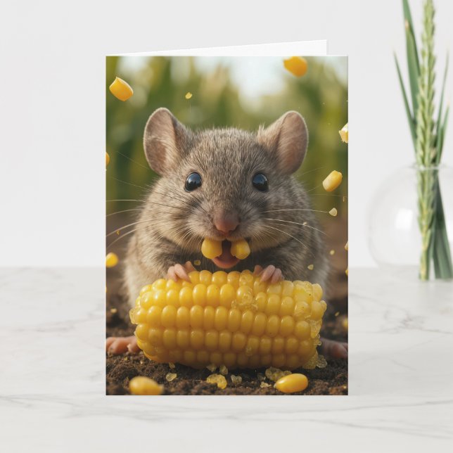Denk an Dich Maus isst Maiskolben Karte (Vorderseite)