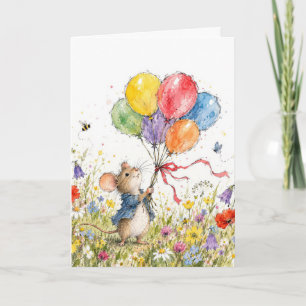 Denk an Dich Maus mit Ballonbouquet Karte