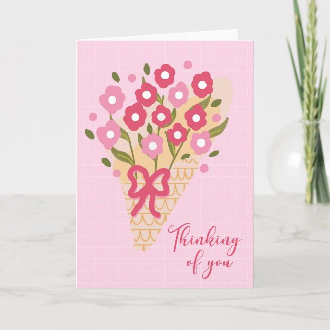 Denk an Dich Rosa Blumenstrauß Karte (Vorderseite)