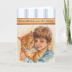 Denk an Dich, sende Umarmungen Junge und Katze Karte