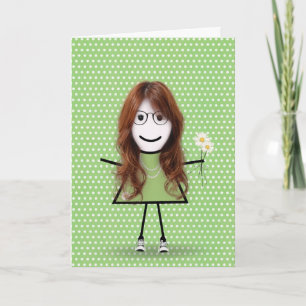 Denk an Dich Stock-Figur Mädchen mit Gänseblümchen Karte