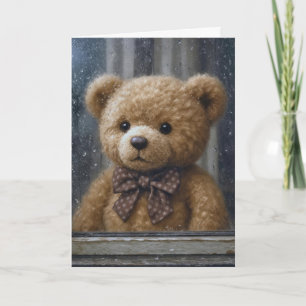 Denk-an-Dich-Teddybär im regnerischen Fenster Karte