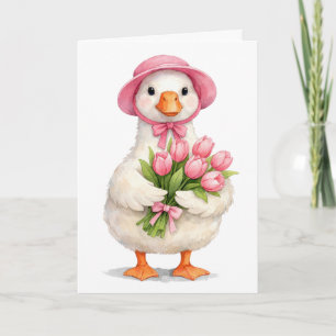 Denk an Dich Weiße Gans mit rosa Tulpen Karte