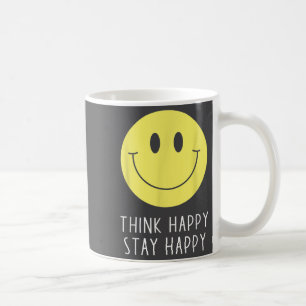 Denk positiv Bleib glücklich Motivationszitat Gelb Kaffeetasse