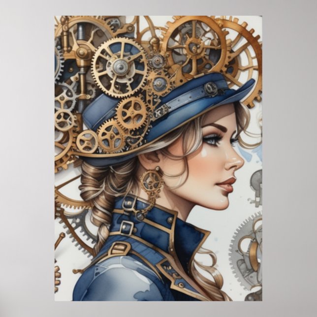Denkbare Mechanik: Das Gears-Poster der Frau Poster (Vorne)
