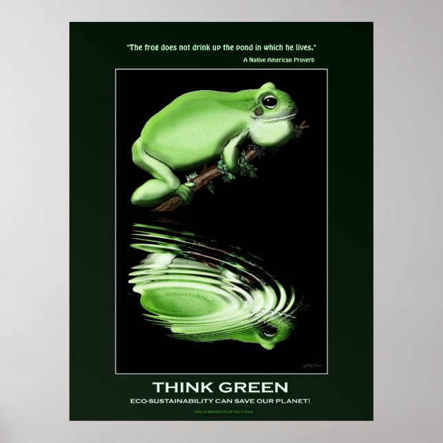 DENKE ÖKOLOGISCH Earth Day Frosch Art Öko Poster (Vorne)