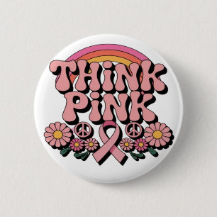 Denke Pink Brustkrebs-Bewusstseins-Design-Button Button