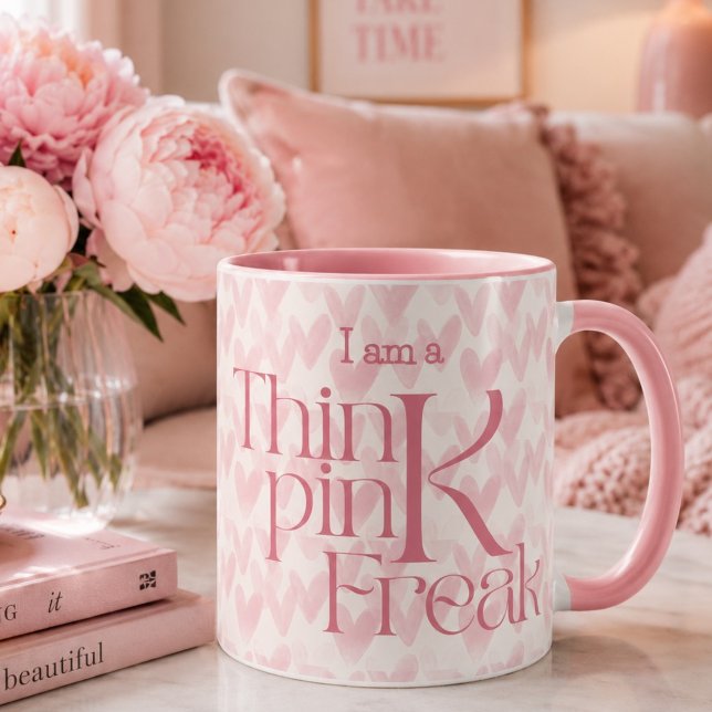 Denke Rosa Herzen Muster Monogramm Tasse (Von Creator hochgeladen)