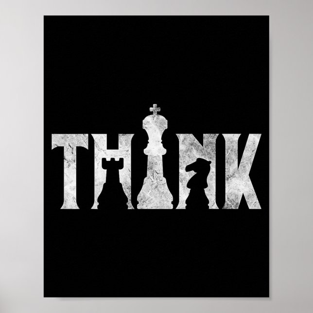 Denke Schach Eces Spieler Chessmaster Schach Liebe Poster (Vorne)