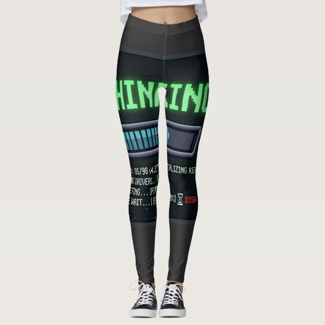 Denken 99 Prozent Ladezeit Lustiger Retro-Computer Leggings (Vorderseite)