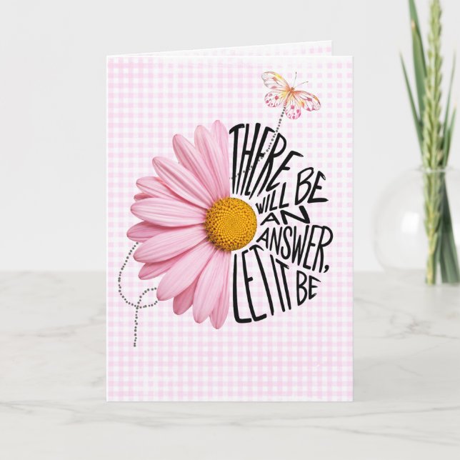 Denken an Dich Rosa Gänseblümchen auf Gingham Karte (Vorderseite)