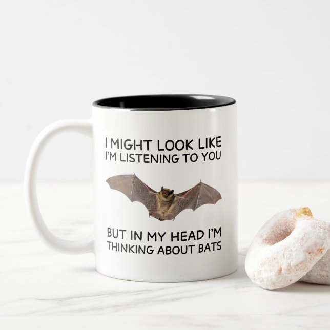 Denken an Fledermäuse Lustiger Spruch Tasse Fleder (Mit Donut)