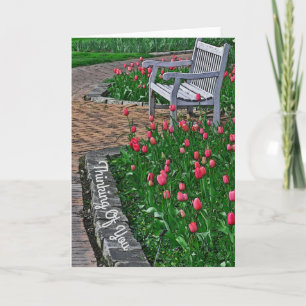 "DENKEN"/BENCH IN PARK MIT PINKTULIPS KARTE