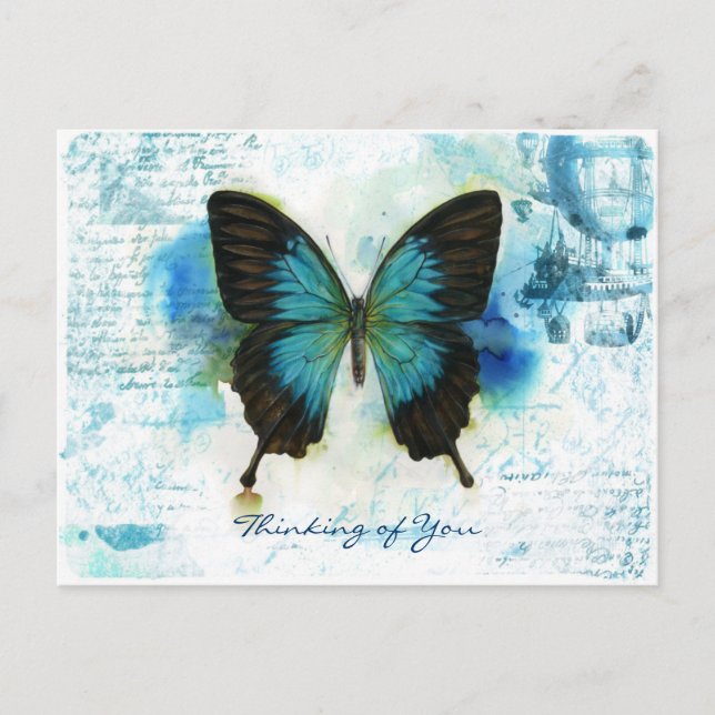 Denken Sie an Blue Butterfly Viktorianischen Stil Postkarte (Vorderseite)