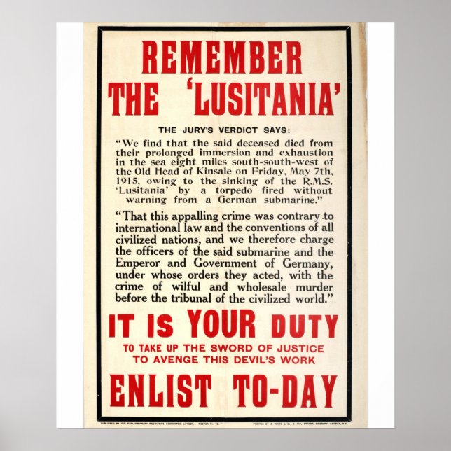 Denken Sie an das "Lusitania"_Propaganda-Poster Poster (Vorne)