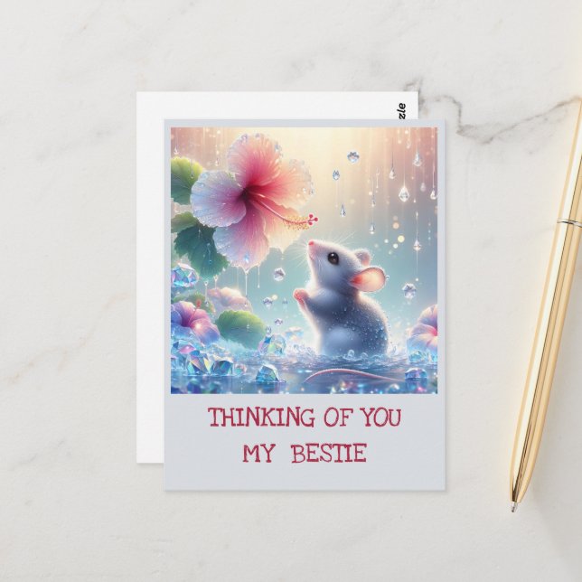 Denken Sie an den hellblauen mystischen Maus-Hibis Postkarte (Vorderseite/Rückseite Beispiel)