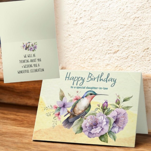 Denken Sie an Hummingbird & Floral Custom Karte (Cover and inside design of folded greeting card)
