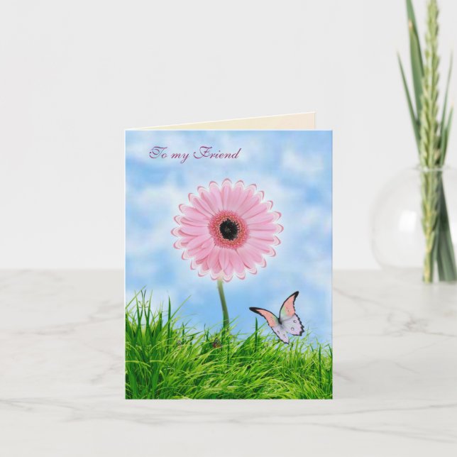 Denken Sie an Ihre Friend Card mit rosa gerbera un Karte (Vorderseite)