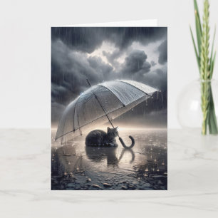 Denken Sie an Ihre Katze unter dem Schirm Karte