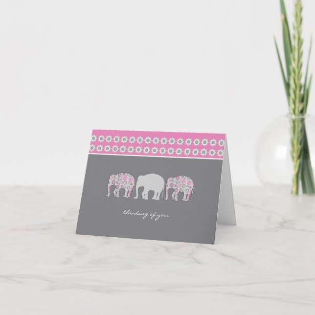 Denken Sie an Ihre Note Card - Blumenlephanten (Vorderseite)