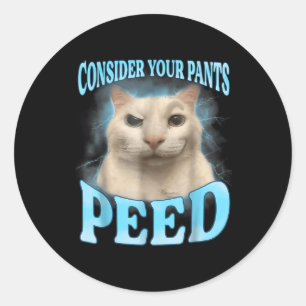 Denken Sie an Ihre Pants Peed Funny Freak Cat Meme Runder Aufkleber